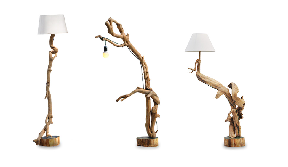 lampade da terra in legno naturale